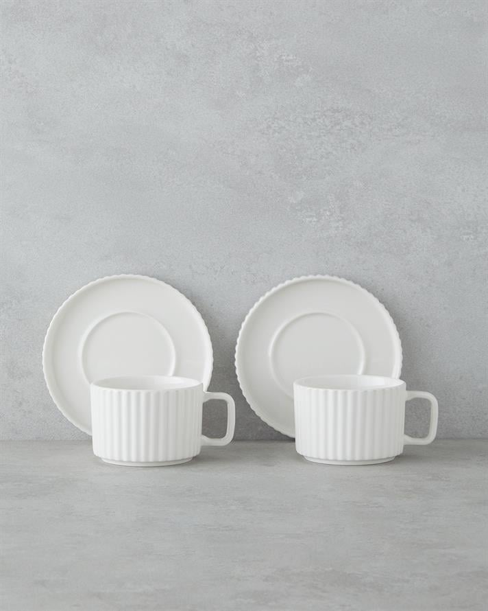 Lunara Porselen 4 Parça 2 Kişilik Çay Fincanı Takımı 220 ml Beyaz