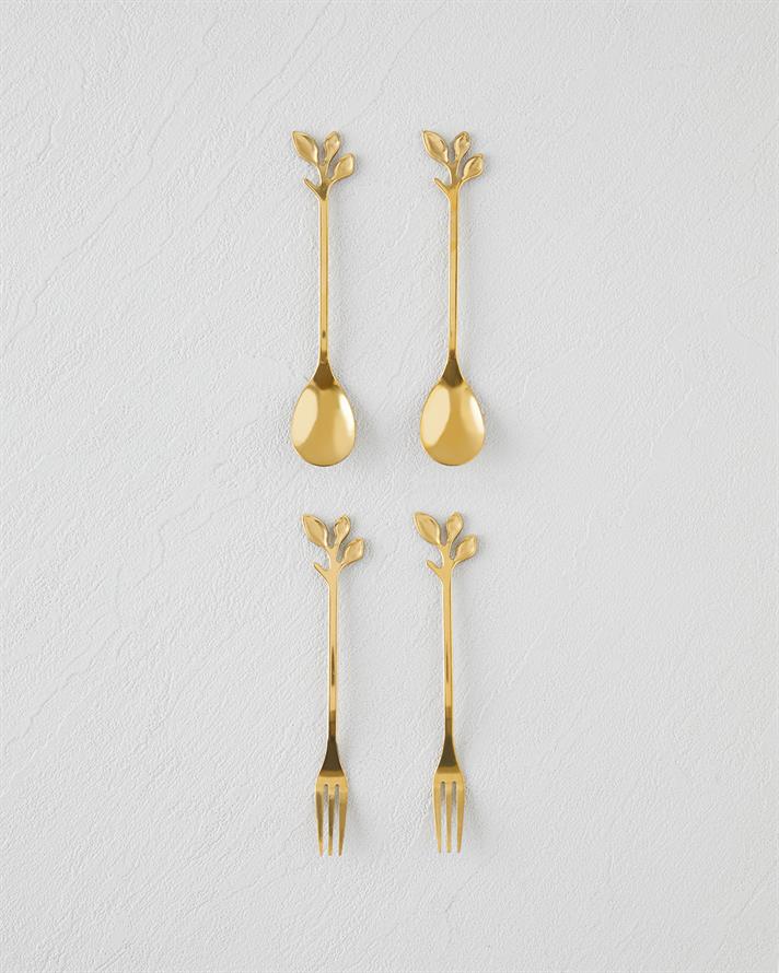 Lush Elegance Paslanmaz Çelik T.Çatal-Kaşık Set 4 Parça Gold