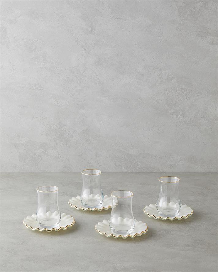 Lustre Cam 8 Parça 4 Kişilik Çay Seti 170 ml Krem-Gold