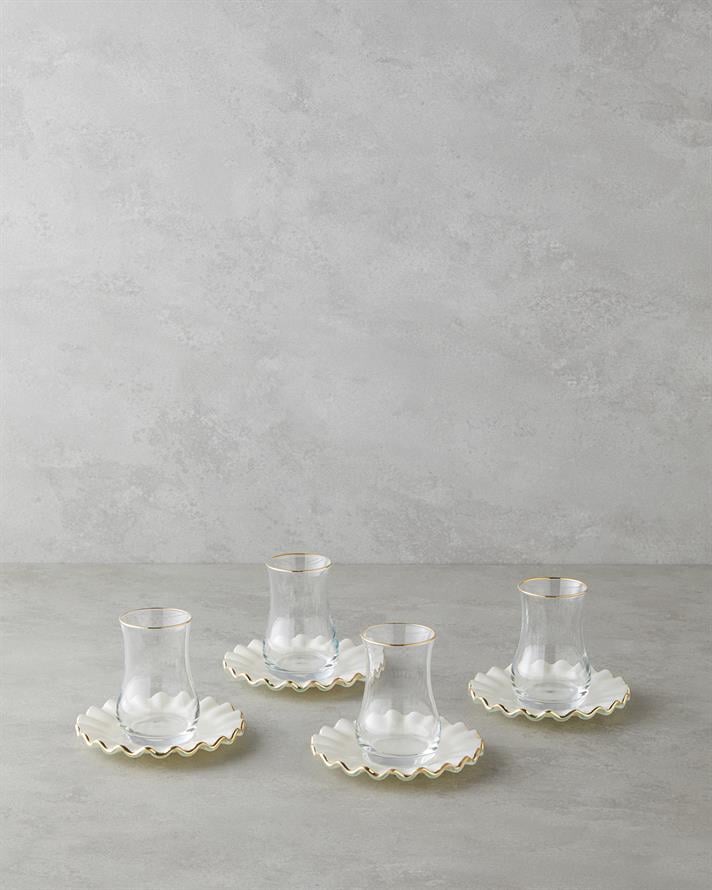Lustre Cam 8 Parça 4 Kişilik Çay Seti 170 ml Krem-Gold
