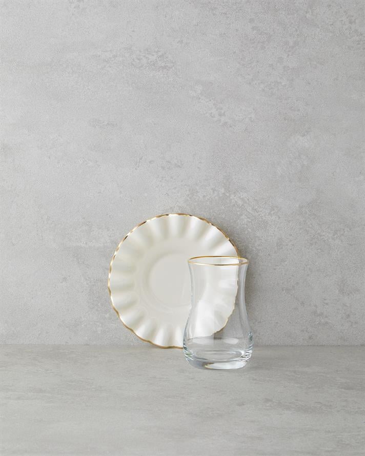 Lustre Cam 8 Parça 4 Kişilik Çay Seti 170 ml Krem-Gold