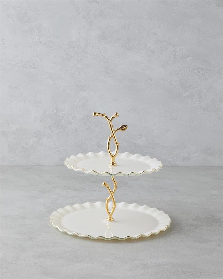 Lustre Cam Katlı Servis 20+26 cm Krem-Gold