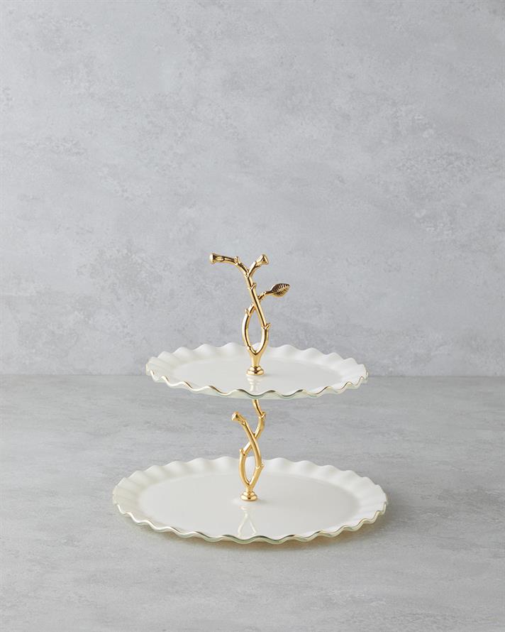Lustre Cam Katlı Servis 20+26 cm Krem-Gold