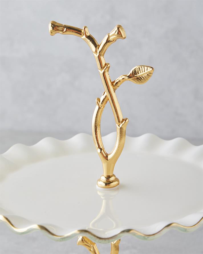 Lustre Cam Katlı Servis 20+26 cm Krem-Gold