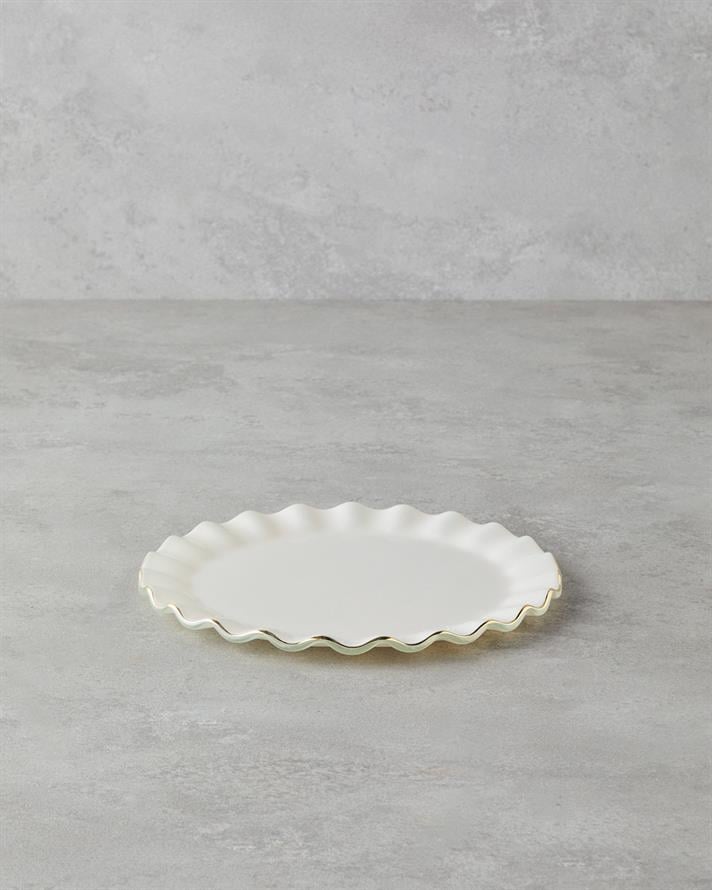 Lustre Cam Pasta Tabağı 20 cm Krem-Gold