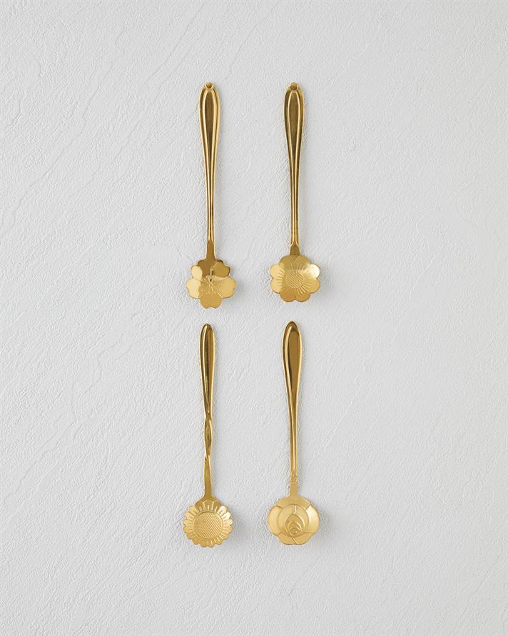 Luxe Flora Paslanmaz Çelik Tatlı Kaşığı 4 Parça Gold