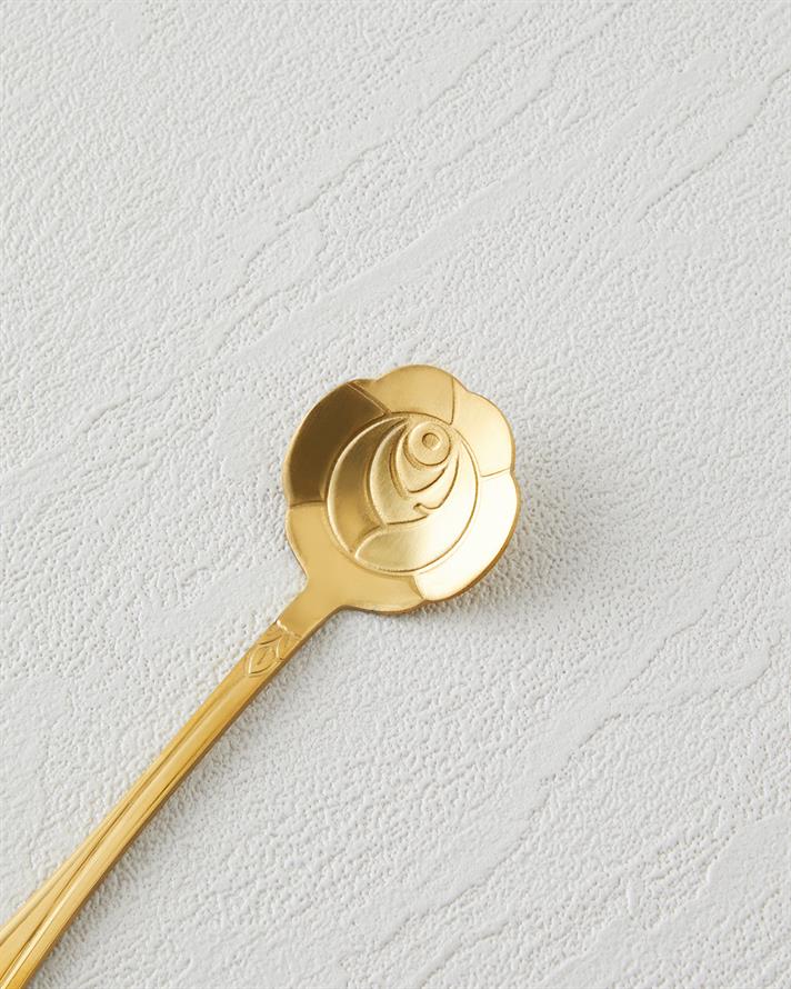 Luxe Flora Paslanmaz Çelik Tatlı Kaşığı 4 Parça Gold
