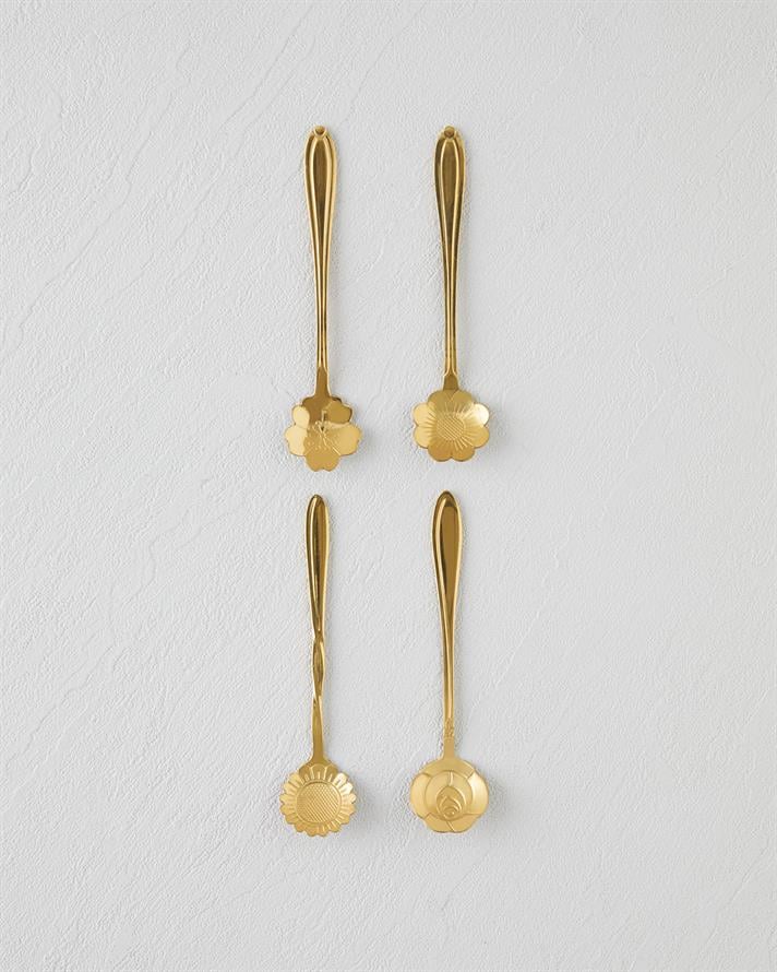 Luxe Flora Paslanmaz Çelik Tatlı Kaşığı 4 Parça Gold
