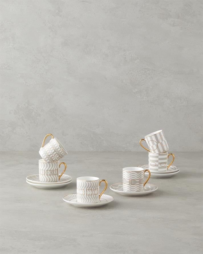 Luxe Line New Bone China 12 Parça 6 Kişilik Kahve Fincan Takımı 80 ml Beyaz-Gold