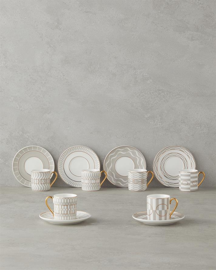 Luxe Line New Bone China 12 Parça 6 Kişilik Kahve Fincan Takımı 80 ml Beyaz-Gold