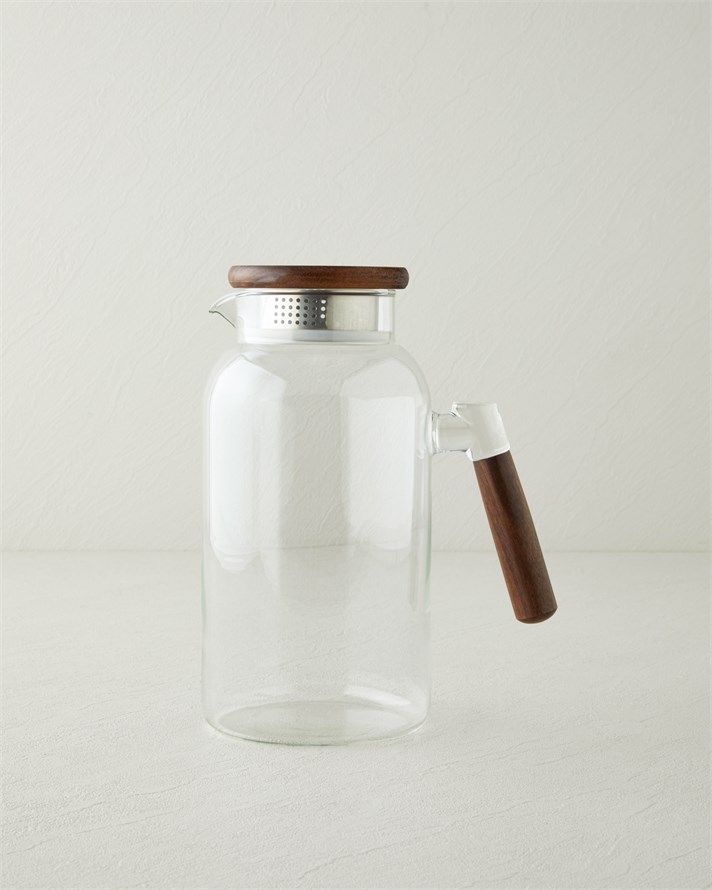 Luxe Timberline Borosilikat-Akasya Sürahi 1800 ml Şeffaf