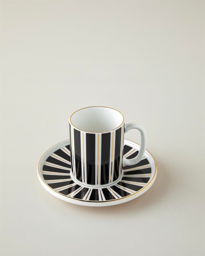Luxe White Bone Porselen 4 Parça 2 Kişilik Kahve Fincan Takımı 90 ml Siyah-Beyaz-Gold