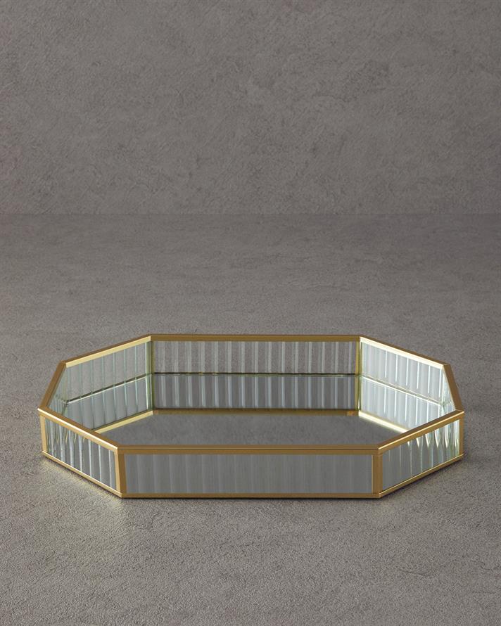 Luxury Cam Dekoratif Tepsi Gold