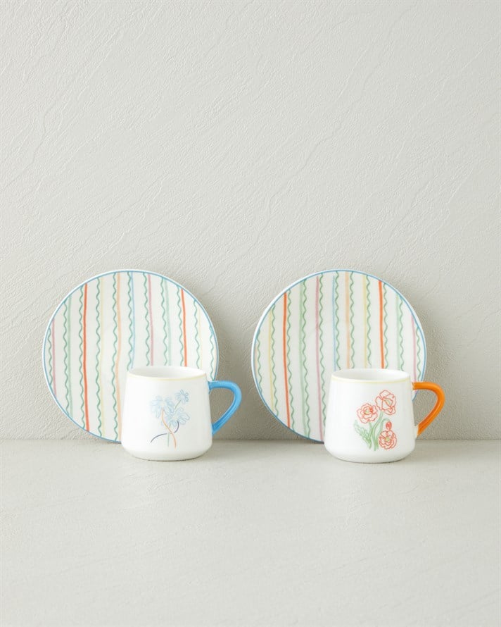 Lyanna New Bone China 4 Parça 2 Kişilik Kahve Fincan Takımı 90 ml Renkli