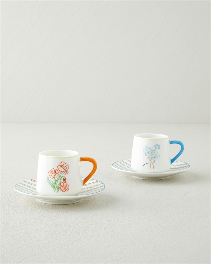 Lyanna New Bone China 4 Parça 2 Kişilik Kahve Fincan Takımı 90 ml Renkli