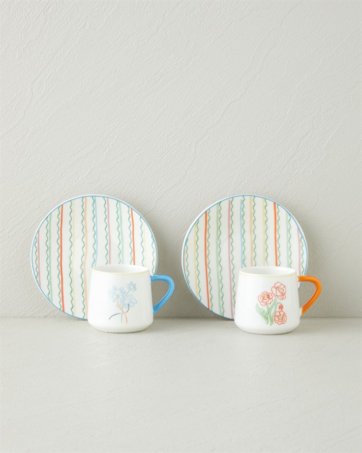Lyanna New Bone China 4 Parça 2 Kişilik Kahve Fincan Takımı 90 ml Renkli