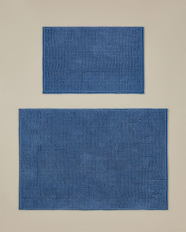 Macaroni Kaydırmaz Taban Banyo Paspası Seti 60x90 + 40x60 cm Mavi