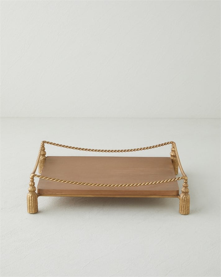 Madely Ahşap Dekoratif Tepsi 35x25 cm Kahve – Gold