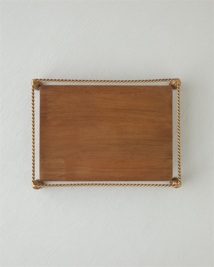 Madely Ahşap Dekoratif Tepsi 35x25 cm Kahve – Gold