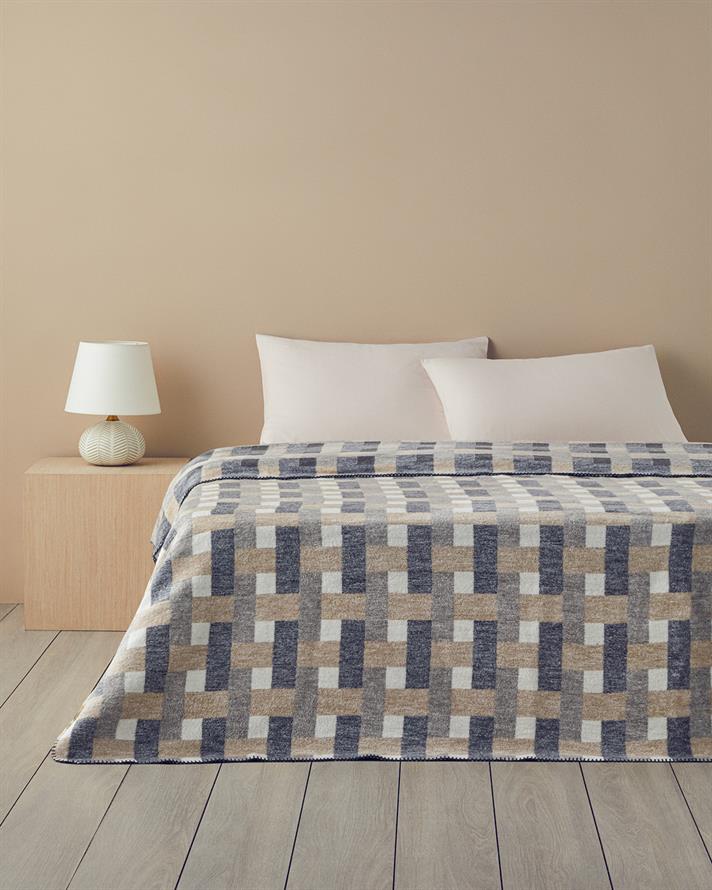 Magnet Pamuklu Tek Kişilik Battaniye 150x200 cm Krem-Gri