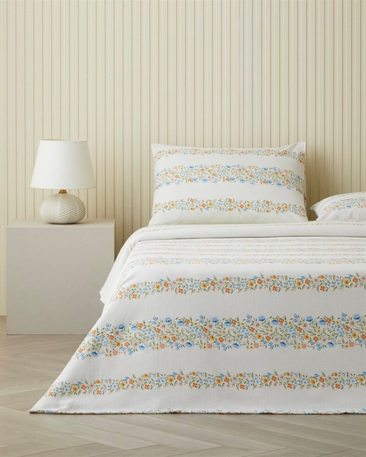 Maisy Baskılı Pamuklu Tek Kişilik Pike Takımı 150x220 cm Mavi