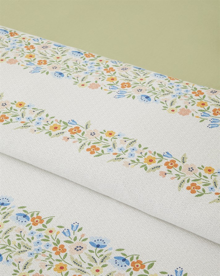 Maisy Baskılı Pamuklu Tek Kişilik Pike Takımı 150x220 cm Mavi