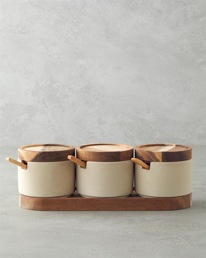 Mara Dolomite 3lü Baharatlik 27x9 cm Bej