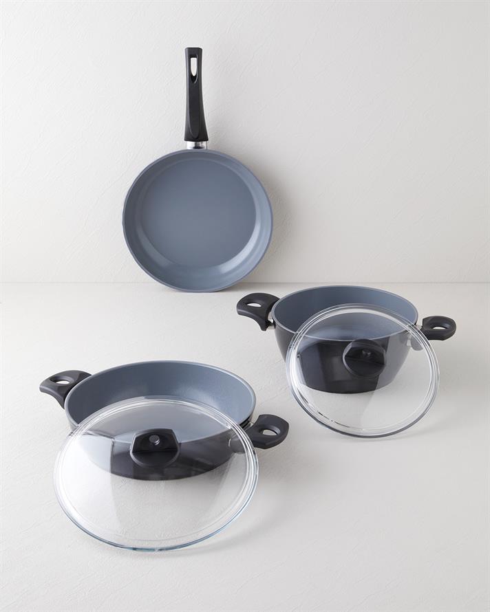 Marcel CeraWell 5 Parça Tencere Seti 22 – 26 – 26 cm Siyah