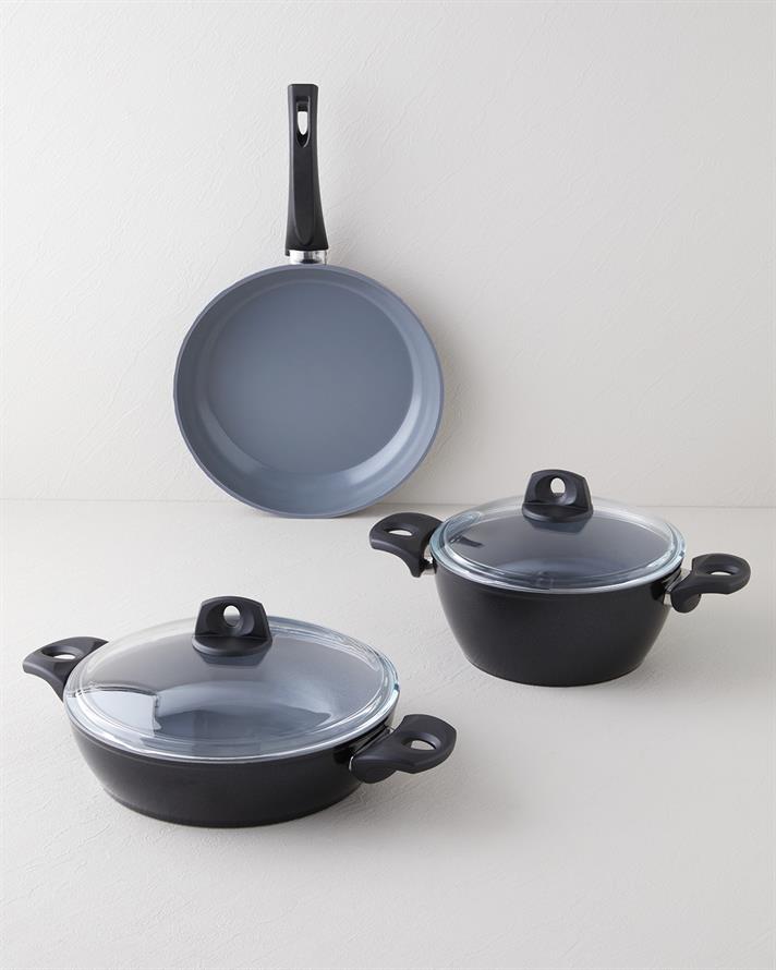 Marcel CeraWell 5 Parça Tencere Seti 22 – 26 – 26 cm Siyah