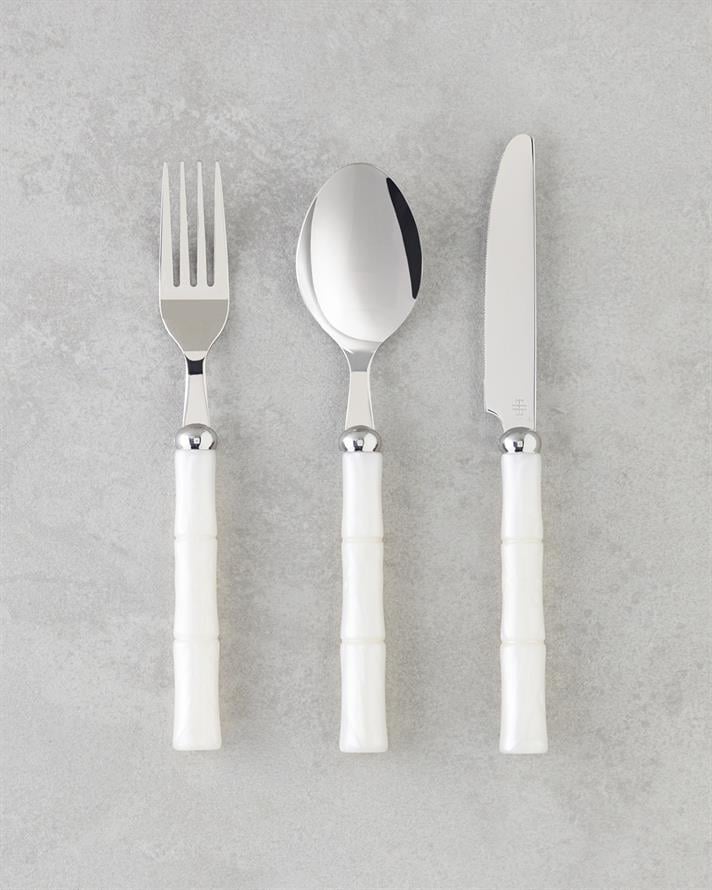 Maria Paslanmaz Çelik Çatal Kaşık Bıçak Takımı 18 Parça 6 Kişilik Krem