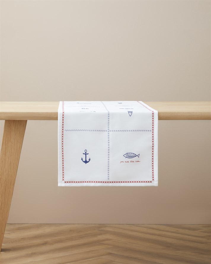 Marin Symphony Runner 40x140 cm Beyaz - Lacivert