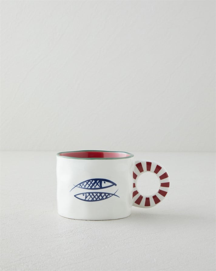 Mariner Fishy New Bone China Kupa 260 ml Mavi - Kırmızı -Yeşil