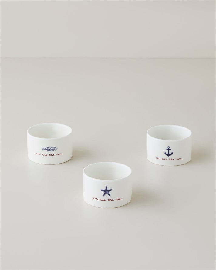 Mariner Sun Stoneware 3lü Çerezlik 6,5 cm Mavi-Kırmızı