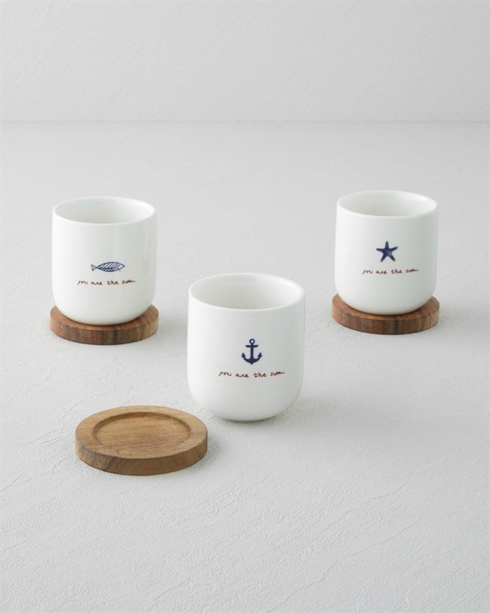 Mariner Sun Stoneware 6 Parça 3 Kişilik Fincan 150 ml Mavi-Kırmızı