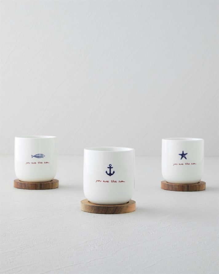 Mariner Sun Stoneware 6 Parça 3 Kişilik Fincan 150 ml Mavi-Kırmızı