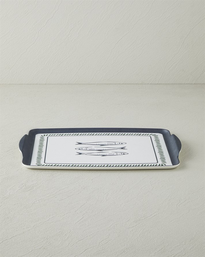 Maritime Melody Melamin Kaydırmaz Tepsi 25x38 cm Beyaz - Lacivert