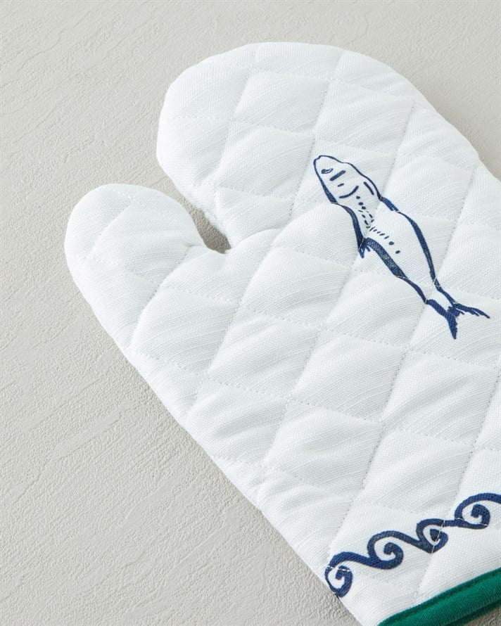 Maritime Melody 2li Fırın Eldiveni ve Tutacak Seti Beyaz - Yeşil