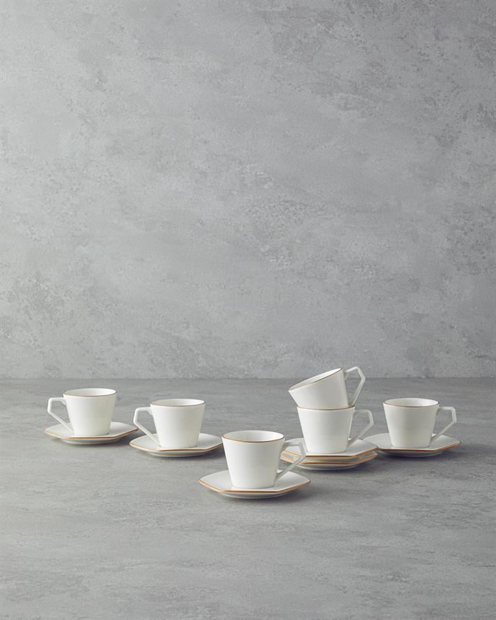 Marlin Bone Porselen Kahve Fincan Takımı 12 Parça 6 Kişilik Gold