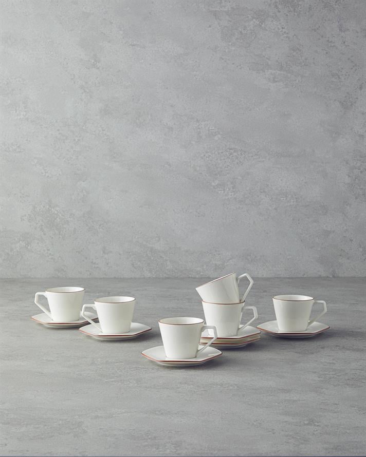 Marlin Bone Porselen Kahve Fincan Takımı 12 Parça 6 Kişilik Rose Gold