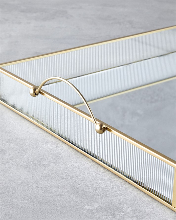 Marsilya Cam Dekoratif Tepsi 43,3x33x5 cm Gold