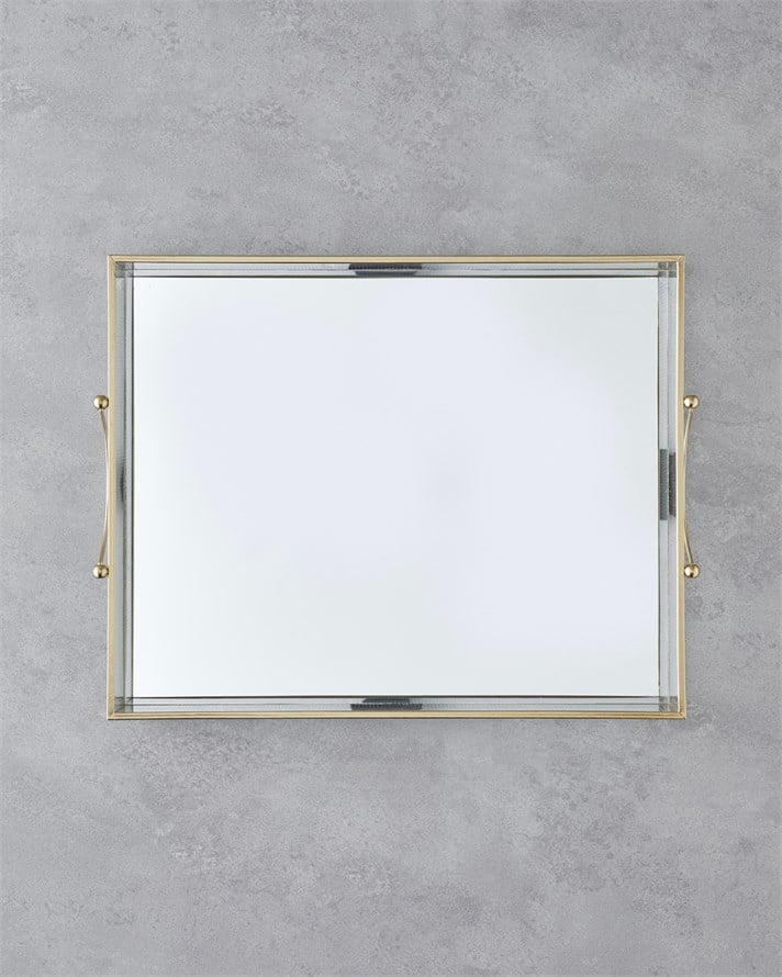 Marsilya Cam Dekoratif Tepsi 43,3x33x5 cm Gold