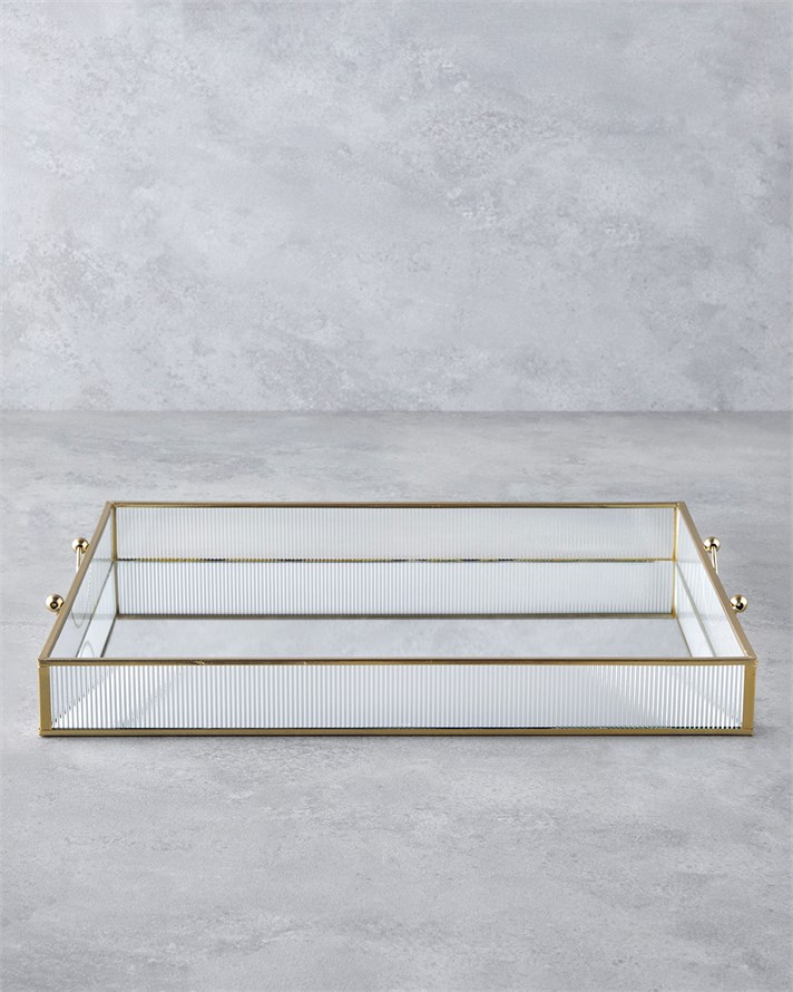 Marsilya Cam Dekoratif Tepsi 43,3x33x5 cm Gold