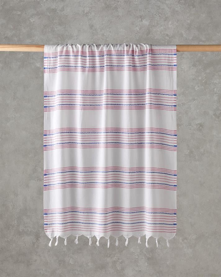 Mayra Rejenere Çizgili Peştamal 90x150 cm Fuşya-Mavi