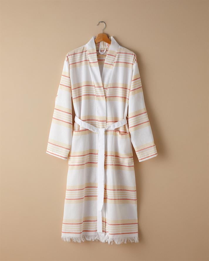 Mayra Rejenere Peştemal Bornoz Standart Turuncu-Sarı