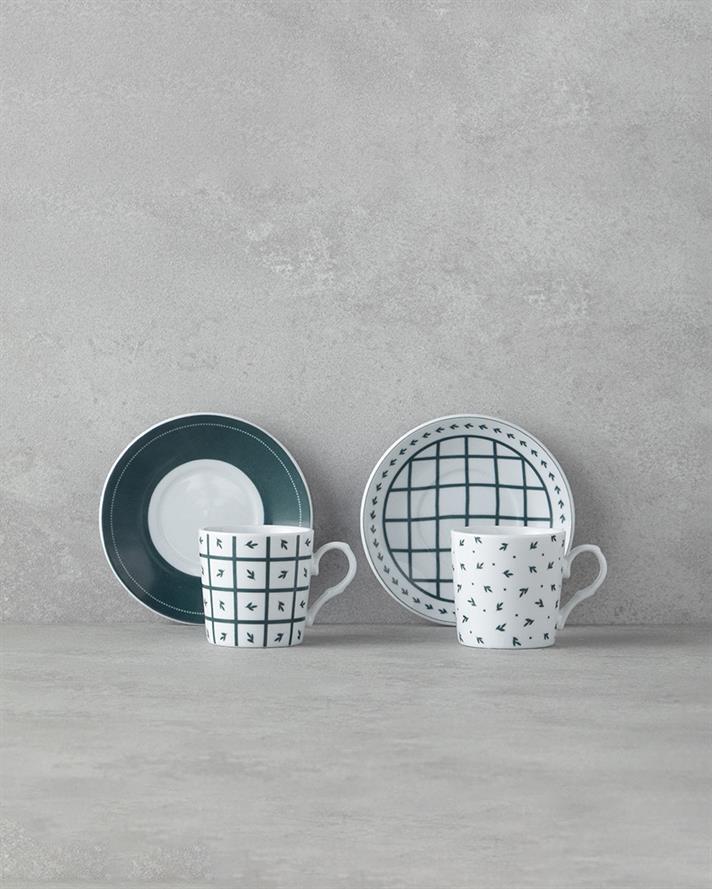 Mika Porselen Kahve Fincan Takımı 4 Parça 2 Kişilik Yeşil