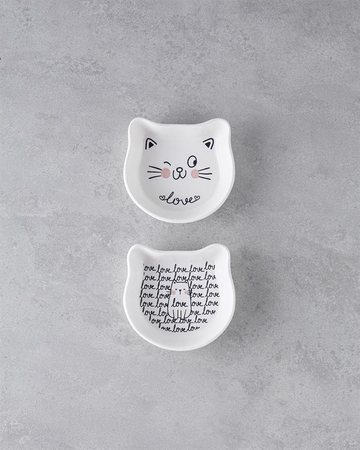 Mingle Cats Seramik 2li Kase 14 cm Beyaz