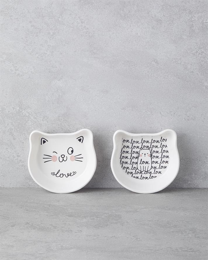 Mingle Cats Seramik 2li Kase 14 cm Beyaz