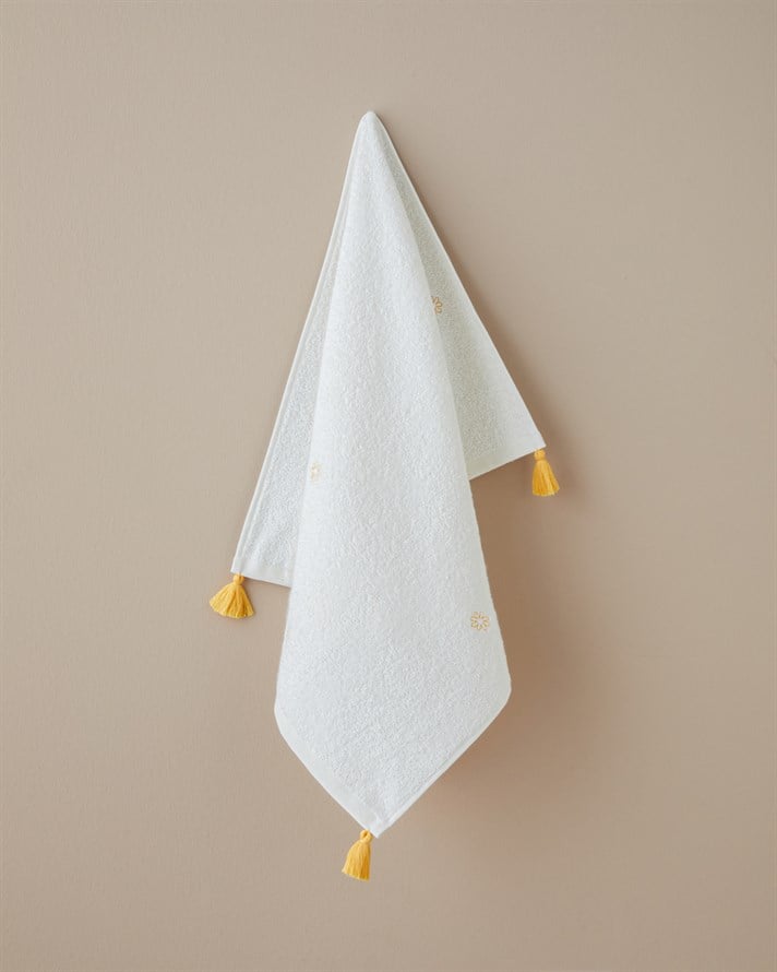 Mini Daisy Pamuk Nakışlı Yüz Havlusu 50x80 cm Ekru