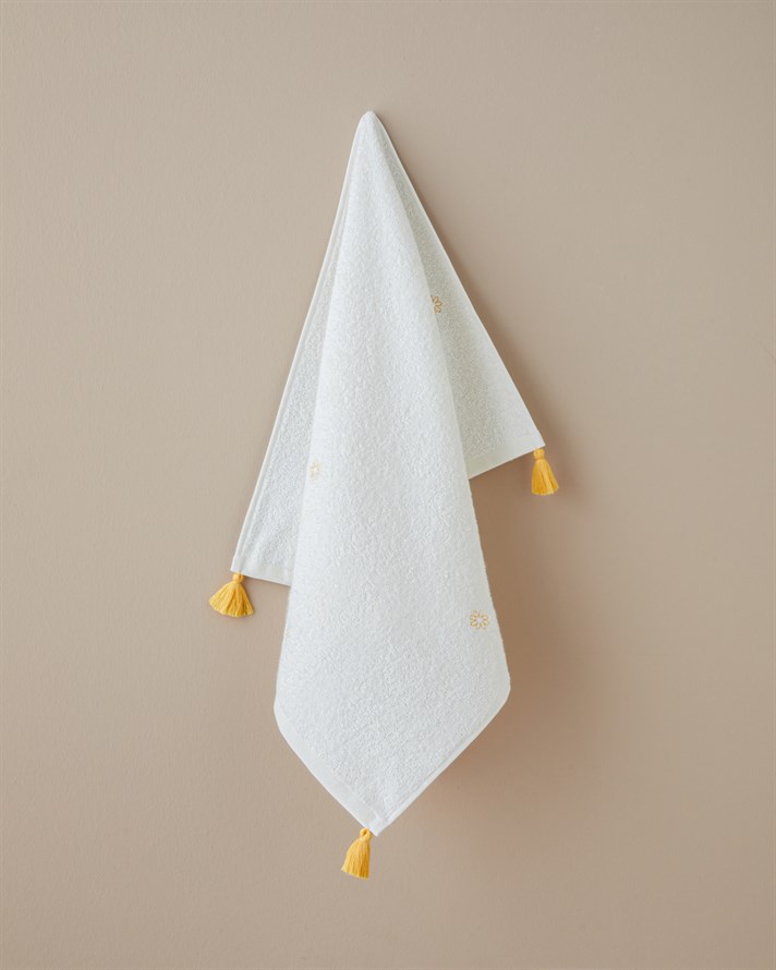 Mini Daisy Pamuk Nakışlı Yüz Havlusu 50x80 cm Ekru