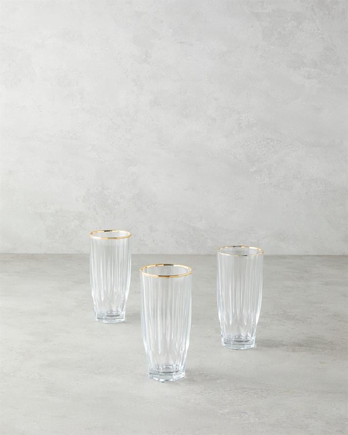 Mirage Cam 3lü Bardak Şeffaf-Gold